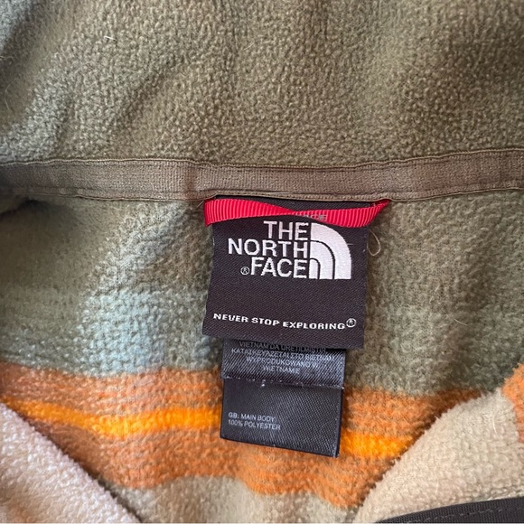 THE NORTH FACE Rare Vintage Green Striped 1/4 Zip Fleece Sweatshirt 2000s - Picture 4 of 10